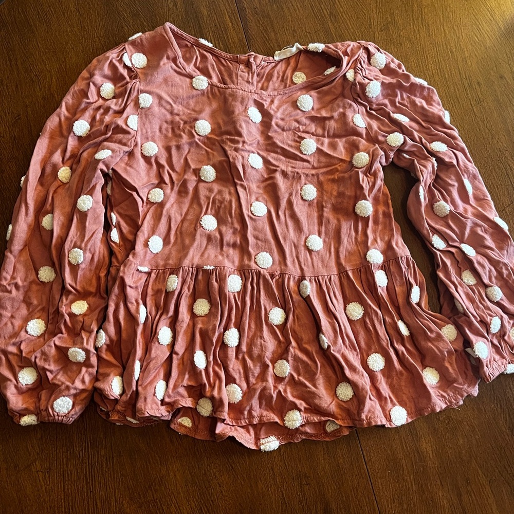 ALTAR’D STATE Pink Polka Dot Long Sleeve Blouse